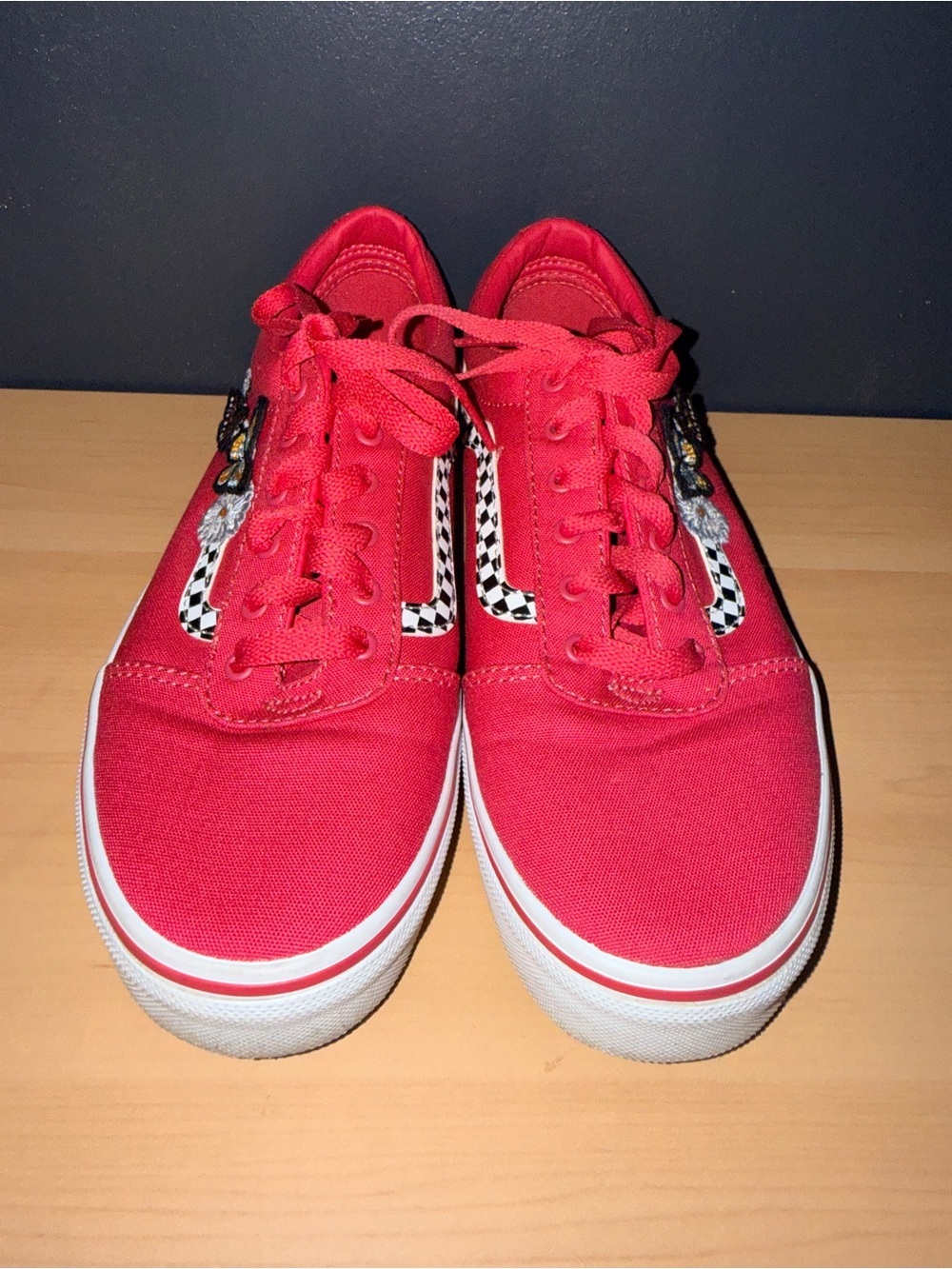 Vans Women's Pink Butterfly Canvas Low-Top Sneakers with Checkerboard Stripe